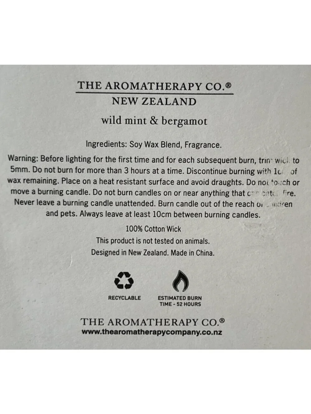 The Aromatherapy Co THERAPY RANGE Scented Wax Candle Wild Mint & Bergamot 9.2 oz